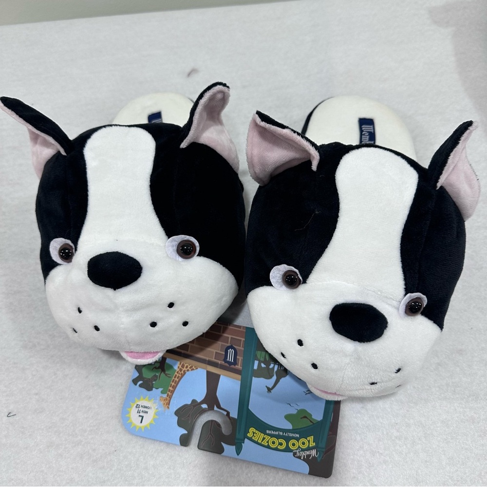 Wembley Zoo Cozies Animal Slippers - Black and White Dog